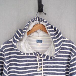 J. Crew Vintage Fleece Women's L Pullover Hoodie Blue White Stripe Cozy Cotton